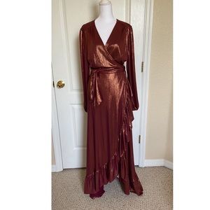Meryl Long Sleeve Metallic Wrap Dress 
